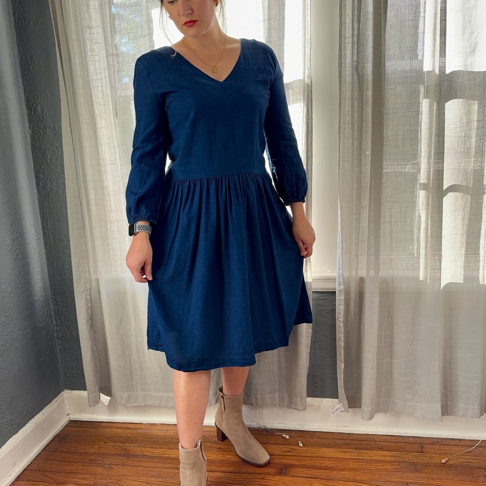 Amour Vert Dark Royal Blue Long Sleeve Midi Dress